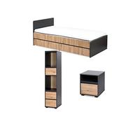 DALIA Chambre enfant adolescent avec lit, chevet, Etagère Anthracite/Chêne