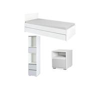 DALIA Chambre enfant adolescent avec lit, chevet, Etagère Blanc