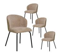 DALIDA - Lot de 4 Chaises Incurvées Tissu Bouclé Beige Pieds Métal Noir