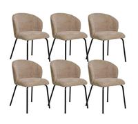 DALIDA - Lot de 6 Chaises Incurvées Tissu Bouclé Beige Pieds Métal Noir
