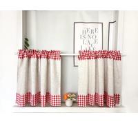 Daliena Lot de 2 rideaux brise-bise à carreaux - Aspect lin - Style maison de campagne - Style rétro vintage - Pour petite fenêtre - (l x H 70 x 90 cm) - Rouge