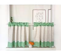 Daliena Lot de 2 rideaux brise-bise à carreaux, courts, aspect lin, style maison de campagne, style maison de campagne, pour petites fenêtres, (l x H) 70 x 45 cm, vert