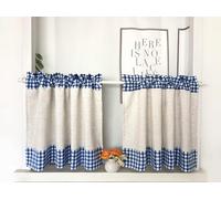 Daliena Lot de 2 rideaux brise-bise à carreaux, courts, aspect lin, style maison de campagne, style maison de campagne, pour petites fenêtres, (l x H) 70 x 75 cm, bleu foncé
