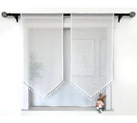 Daliena Panneau de rideau de cuisine avec pompon - Aspect lin - Court - Translucide - Moderne - Pour petite fenêtre - (l x H x H) - 1 pièce
