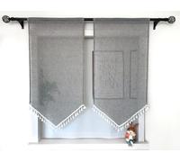 Daliena Panneaux de rideau de cuisine avec pompon - Aspect lin - Court - Translucide - Rideau moderne pour petite fenêtre - (l x H x H) - 1 pièce