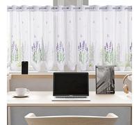 Daliena Rideau brise-bise avec barre perforée - Jacquard - Rideau de cuisine court - Style maison de campagne - Transparent - Dentelle - Blanc - Vintage - Court - Largeur : 120 x 50 cm - 1 pièce