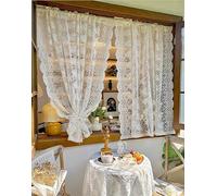 Daliena Rideau brise-bise en dentelle, maison de campagne, fleurs romantiques, vintage, avec broderie, petit rideau de fenêtre, pour café, salle à manger, couleur crème, (l x H) 130 x 100 cm, 1 pièce