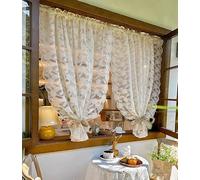 Daliena Rideau brise-bise - Petite fenêtre - Court - Dentelle vintage - Romantique - Avec broderie florale - Style français - Pour cuisine, salon - Couleur crème - 130 x 90 cm - 1 pièce