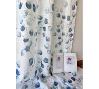 Daliena Rideau coulissant, aspect lin, semi-transparent, avec motif, style maison de campagne, long, pour salon, porte et fenêtre, (l x H) 140 x 120 cm, bleu, 1 pièce