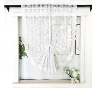 Daliena Store bateau en dentelle jacquard Country - Broderie florale - Avec cordon de serrage - Court - Style maison de campagne - 60 x 140 cm - Blanc - 1 pièce