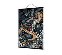 DALIHEBO Impression sur toile représentant un dragon japonais - Impression sur toile - Cadre en bois magnétique - 40,6 x 61 cm - Noir