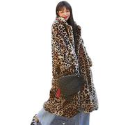 DALIT Manteau pour femme Manteau long en fausse fourrure pour femme Manteau en fausse fourrure imprimé léopard Manteau en peluche épaissie, 17, L