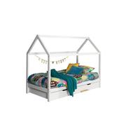 Lit Enfant Cabane & Tiroir "Dallas" 90x200cm Blanc