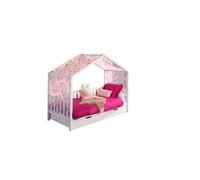 Vipack Dallas Lit Mh 90 X 200 Blanc + Tente Textile Papillons + Lit Gigogne