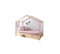Pack Lit Cabane Enfant, Tiroir & Voile "Dallas II" 90x200cm Naturel
