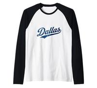 Dallas Texas Classic Blue Vintage Distressed Style Weathered Manche Raglan
