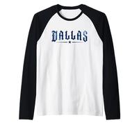 Dallas Texas Classic Blue Vintage Distressed Style Weathered Manche Raglan