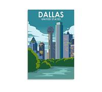 Dallas Texas - Poster de voyage vintage - 20 x 30 cm - Impression sur toile pour salon, chambre, dortoir, maison, bureau - Décoration murale