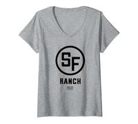 Dallas TV Series Southfork Ranch Grey T-Shirt avec Col en V