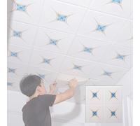 Dalle de plafond Dalles De Plafond Suspendues Carrées 35 X 35 Cm Et 70 X 70 Cm, À Coller, Idées DIY, Panneaux Muraux Imperméables Et Résistants À L'huile Dessus De Salle De Bain(70x70cm,90 pcs)