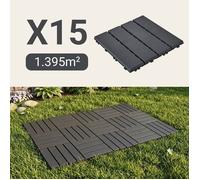Dalle de sol modulable s- SOBUY - Noir - 30x30x2 cm - Assemblage rapide sans outils - Motif bois antidérapant - 15 pièces