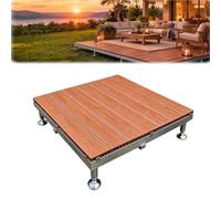 Dalle Modulaire pour Sol Extérieur WPC 84x84 cm, Pieds Ajustables 30-35 cm, Terrasse et Balcon, Teck