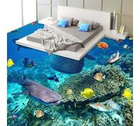 Dalle Pvc Adhesive Sol Photo Personnalisée Poisson Algues Corail 3D Peintures Murales De Sol Papier Peint Salon Salle De Bains Pvc Imperméable Autocollant De Sol Autocollant, 150 * 105 Cm