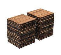 Dalle Terrasse Bois, Dalle Clipable 30x30 Extérieur Balcon Sol Caillebotis | Lot 36 Dalles Mélèze Massif Carbonisé 3.3m² Drainage Antidérapant pour Jardin Terrasse Balcon, 30.3x30.3x2.3cm Sans Outil