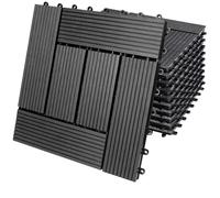 11x Dalles de jardin clipsables en bois composite WPC anthracite 30 x 30 cm Type mosaïque Revêtement de sol extérieur