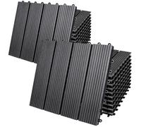 22x Dalles de jardin clipsables en bois composite WPC anthracite 30 x 30 cm Type classique Revêtement de sol extérieur
