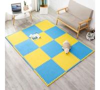 Dalles de sol en mousse à emboîtement, tapis de jeu puzzle antidérapant avec bordures finales, revêtements de sol pour salle de jeux Convient le parc de jeux ou le parc pour enfants(Yellow/Blue)