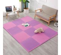 Dalles de sol en mousse à emboîtement, tapis de jeu puzzle antidérapant avec bordures finales, revêtements de sol pour salle de jeux Convient le parc de jeux ou le parc pour enfants(Pink/Purple)