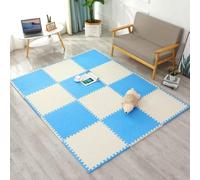 Dalles de sol en mousse à emboîtement, tapis de jeu puzzle antidérapant avec bordures finales, revêtements de sol pour salle de jeux Convient le parc de jeux ou le parc pour enfants(White/Blue)