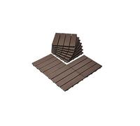 Dalles de Terrasse Emboîtables WPC Lot de 10 Plastique Bois 29.5x29.5cm Marron Foncé