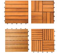 CASARIA® 66x Dalles bois clipsables 30x30cm bois d'acacia certifié FSC® dalle bois terrasse extérieur antidérapant sol balcon jardin caillebotis résistant UV intempéries pose facile