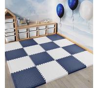 Dalles en mousse EVA emboîtables, tapis de jeu puzzle respirant et hautement élastique pour tout-petits - Revêtement de sol en mousse multicolore pour parc bébé(Navy Blue/White)