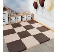 Dalles en mousse EVA emboîtables, tapis de jeu puzzle respirant et hautement élastique pour tout-petits - Revêtement de sol en mousse multicolore pour parc bébé(Beige/Brown)