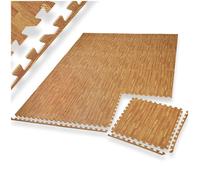 TAPIS DE SOL - TECTAKE - Ensemble de 12 Dalles Carrées EVA - Tapis de sol Sport 12 pièces 24 bordures Antidérapant - Imprimé Bois