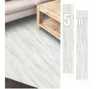 Dalles vinyle adhésives blanches 5m2, 36 lames effet parquet bois, revêtement sol imperméable pour cuisine, salon et salle de bain