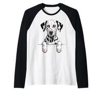 Dalmatien Funny Peeking Pocket Puppy Dog Lover Manche Raglan