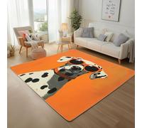 Dalmatien Mignon avec Lunettes de Soleil Tapis Salon Moderne 120x170cm Tapis Antidérapant à Poil Ras, Animaux et Chiens en Orange Rug Ne Perde Pas de Peluches, Facile à Entretenir Moquette Chambre