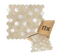 Dalsys 11x Panneaux muraux autocollants 0,88m² Sable/argent | Carreaux adhésifs salle de bain, stickers muraux cuisine, revêtement mural hexagonal moderne effet pierre, crédence PVC