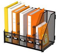 DALTACK Organisateurs de bureau avec 5 compartiments verticaux pour bureau, maison, école, maille métallique, noir