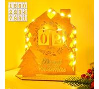 Dalugo Calendrier de l'Avent avec Guirlande Lumineuse, 24 Jours de Compte à Rebours de Calendrier de l'Avent en Bois, Surprises Décoration de Noël en Bois pour la Maison, le Bureau, Noël