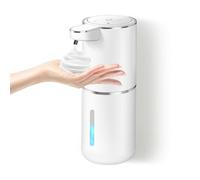 Dalugo Distributeur de Savon Automatique, No Touch Distributeur Savon Mural Mousse Capteur 380mL USB Rechargeable, IPX5 Étanche Distributeur de Savon Électrique Blanc pour Salle de Bain
