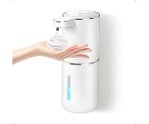 Dalugo Distributeur de Savon Automatique, No Touch Distributeur Savon Mural Mousse Capteur 380mL USB Rechargeable, IPX5 Étanche Distributeur de Savon Électrique Blanc pour Salle de Bain