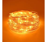 Dalugo Guirlande lumineuse à piles - 5 m - 50 LED - Orange - Avec batterie - Pour Halloween, Noël, décoration intérieure