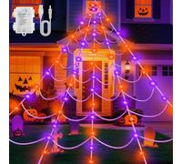 Dalugo Guirlande lumineuse d'Halloween en toile d'araignée - 6 x 5 m - Géante - Triangles - Décoration blanche - 8 modes - Batterie violet orange - Avec câble USB de 3 m - Pour décoration d'Halloween