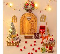 Dalugo Porte de Lutin de Noël Kit 27 Pièces Lutin Farceur de Noël Kit avec Guirlande Lumineuse Décoration de Noël Porte de Lutin, Porte de fée Décoration de Noël Danoise pour Enfants Cadeaux