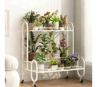 Dalumian Étagère à Fleurs à 3 Niveaux avec roulettes, Support pour Plusieurs Pots de Fleurs, Porte-Plantes en Forme d'échelle, étagères d'exposition Hautes en métal pour Plantes(White,120cm)